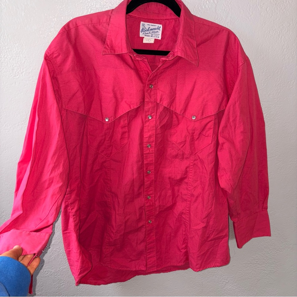 Vintage Barbie Pink Rockmount Rach Wear Western Shirt Sz Large oversized Womens